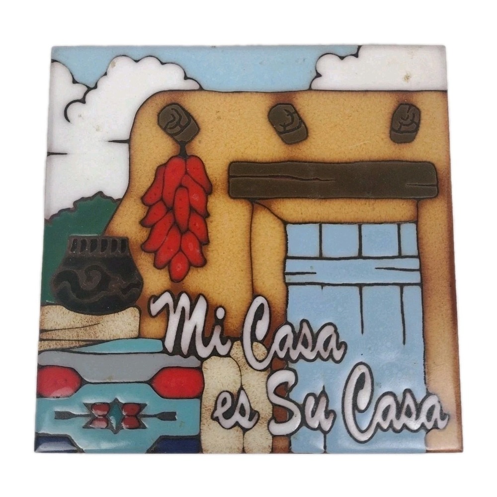 Masterworks Ceramic Tile Trivet "Mi Casa Es Su Casa" Handcrafted In USA  Vintage
